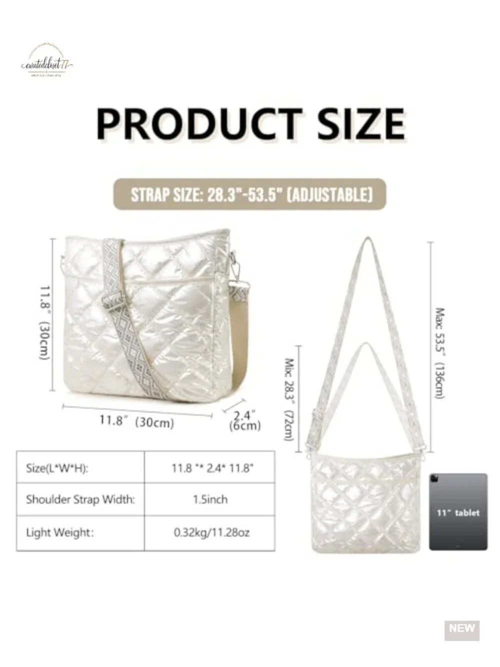 Quilted Crossbody Bag with Adjustable Patterned Strap, Puffer Shoulder Bag for